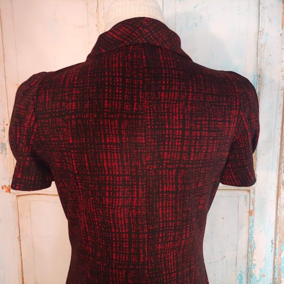 Calvin Klein cow neck princess sleeve stretch fabric zipper dress/size S/red blk - Picture 9 of 10